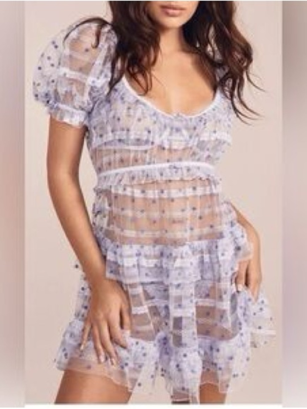 For Love & Lemons Lavender Sheer Floral Ruffle Chemise size small NWT